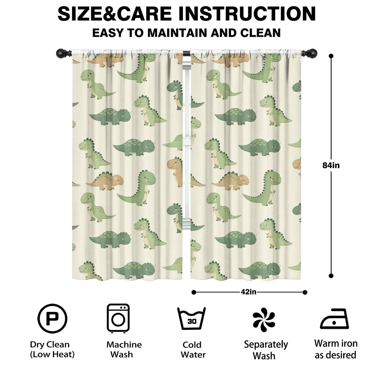 Blackout Kids Curtains,Cartoon Dinosaurs Childrens Insulated Curtains Set Of 2,Bedroom Essentials,Toddler Room Decor 42"x84"