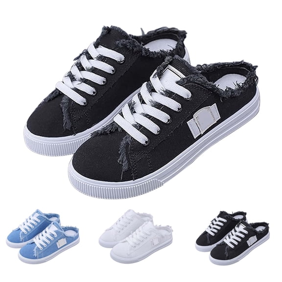 RotHome Women's Canvas Slip on Sneakers Comfortable Casual Mules Fashion Backless Loafers Lightweight Breathable Closed Toe Summer Shoes for Women Black