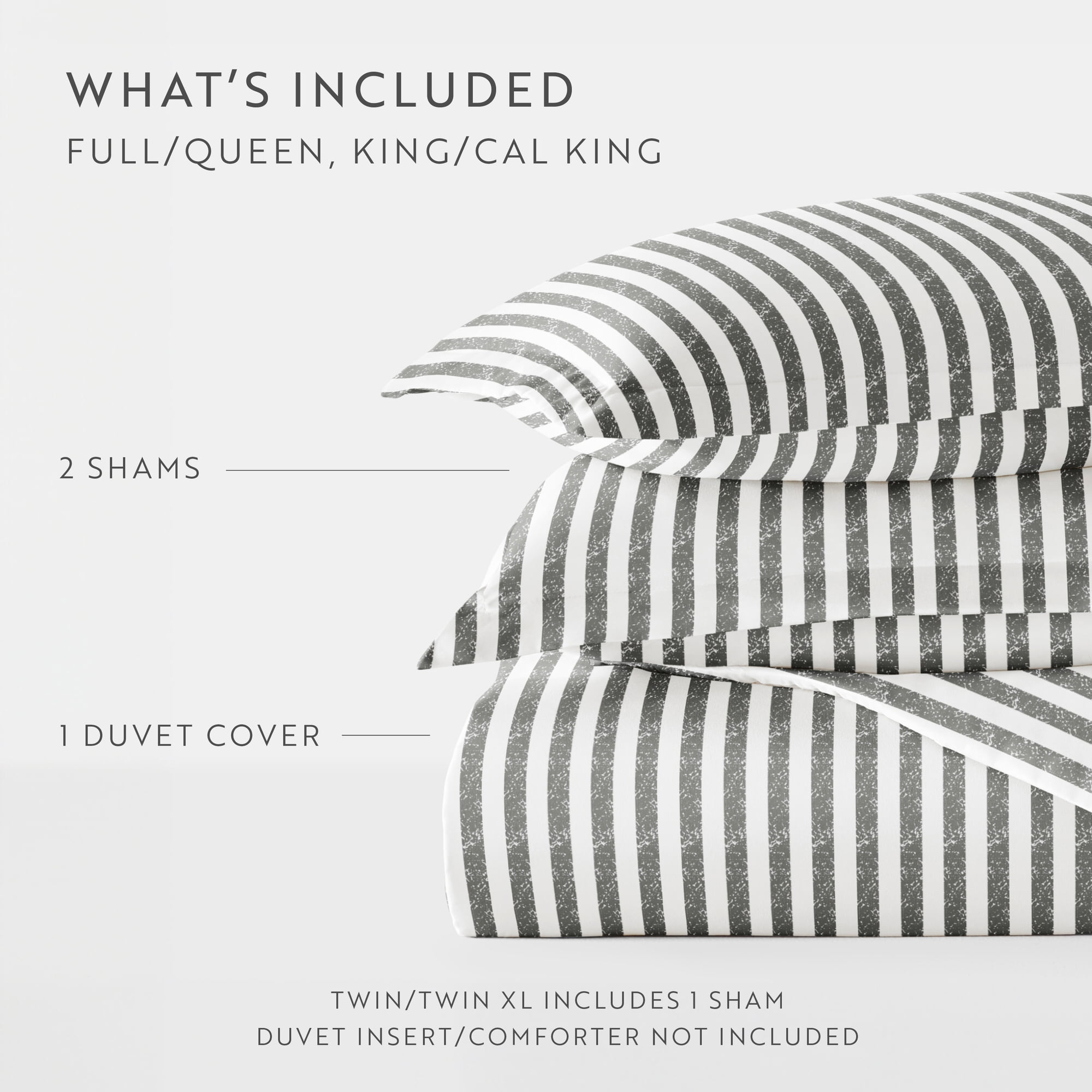 Noble Linens Gray Puffed Rugged Stripes Duvet Set 3-Piece Duvet Cover Set, Full/Queen