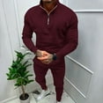 thumbnail image 2 of Outfmvch Hoodies for Men Mens Sweatpants Mens Thermals Top and Bottom Set Sweatpants for Men Autumn and Winter Solid Color Two Piece Set Long Sleeved Padded Zipper Stand Up Collar Two Piece Set Wine S, 2 of 6