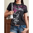 thumbnail image 5 of Michellecmm  Women's Slim Gothic Tops Retro Abstract Print Short Sleeve T-Shirts, 5 of 9