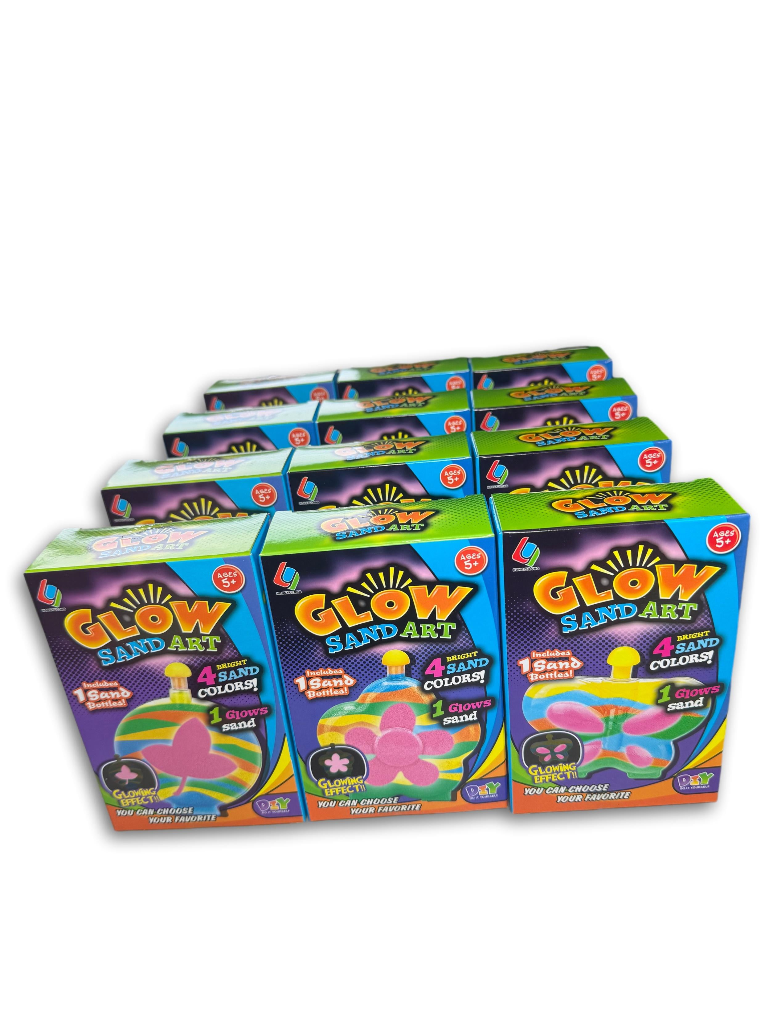Glow Sand Art Kit for Kids, 12 Pack with 60 Bags of Sand, DIY Craft Activity Set with Bottles and Tools