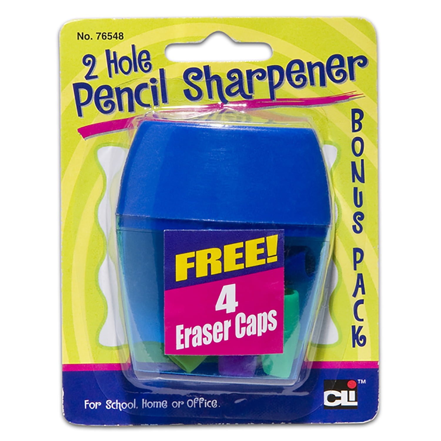 Charles Leonard Two-Hole Pencil Sharpener w/Catcher, Bonus Erasers, Assorted Colors, Set of 12