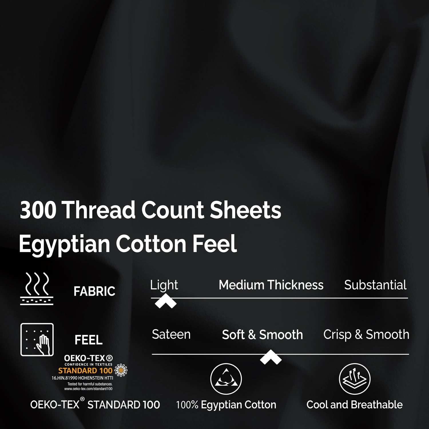 Superior 4-Piece 300 Thread Count Black Egyptian Cotton Sheet Set, Queen