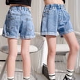 thumbnail image 4 of Cethrio Girls Denim Shorts, Summer Elastic Waist Relaxed Fit Casual Jean Shorts Blue Size 12-13 T, 4 of 4