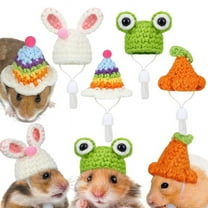 4 Pieces Hamster Hat Mini Small Animals Hat with Adjustable Strap Lovely Hand Knitted Frog Rainbow Carrot Tiny Hats