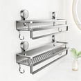 thumbnail image 1 of Repisa para Baño, Organizador de Ducha de Metal con Ventosa, Doble Capa con Ganchos y Barra, Estante Rectangular para Accesorios de Baño Gris, 1 of 4