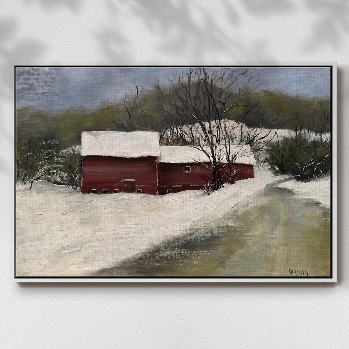 Winter Homestead II - Framed Gallery Wrapped Holiday Canvas - 17 x 25 - White Frame