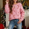 thumbnail image 2 of Women's Christmas Sweater Funny Merry Xmas Candy Cane Print Long Sleeve Knit Tops 2025 Holiday Casual Crewneck Pullover Shirts, 2 of 9