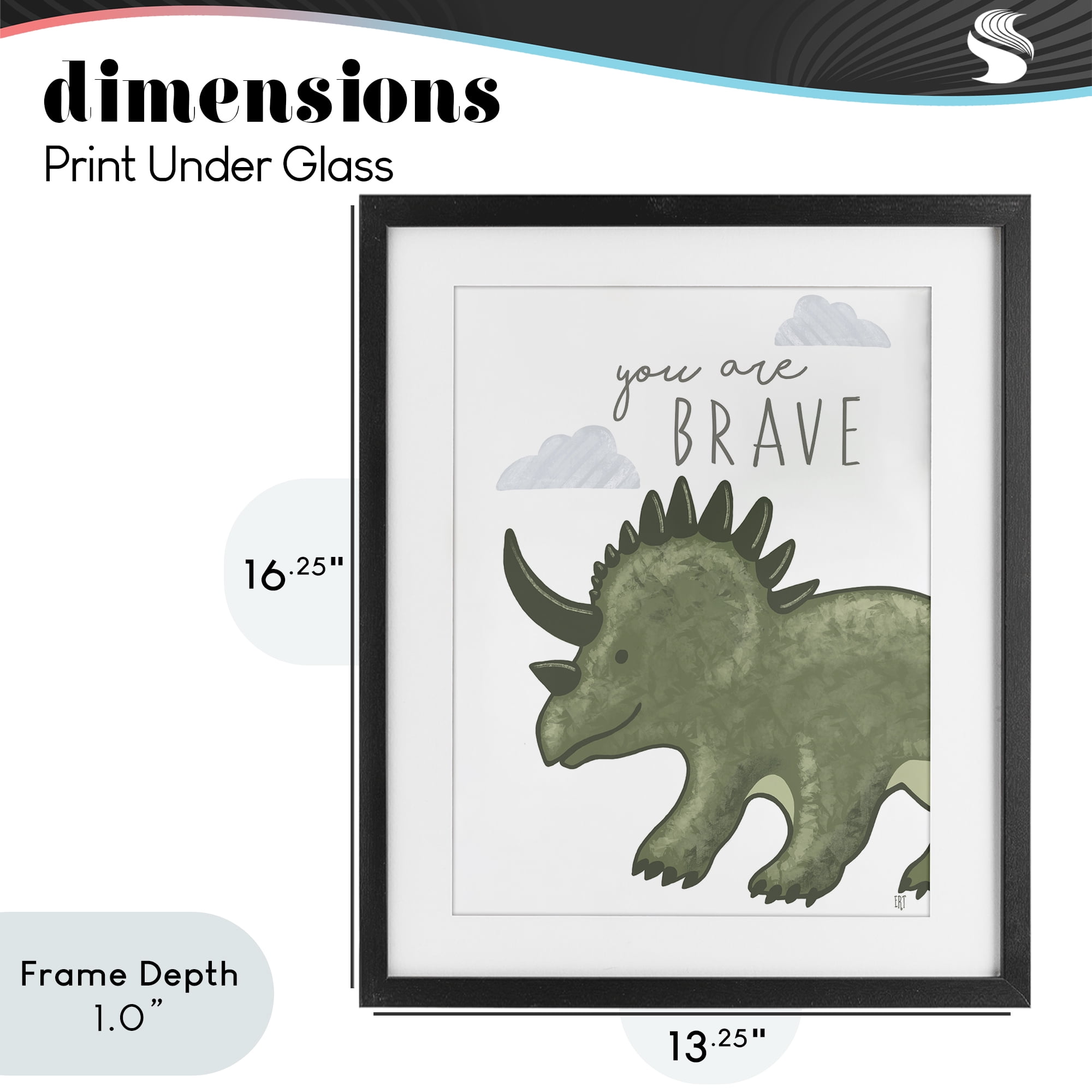 Stupell Industries You Are Brave Dinosaur Black Framed Print Under Glass, design by Elizabeth Tyndall