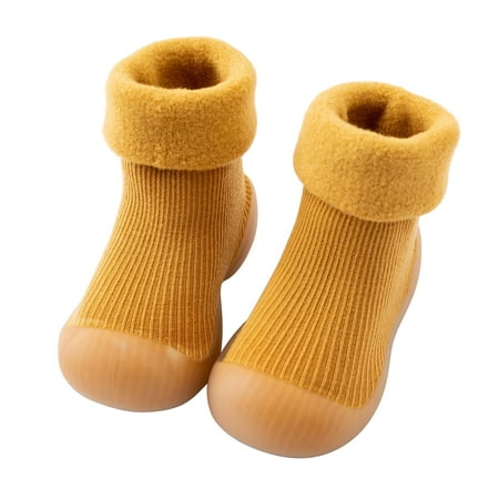 

Kids Toddler Baby Boys Girls Solid Warm Knit Soft Sole Rubber Shoes Socks Slipper Stocking Soft Shoes Socks 1 Year Old House Shoes