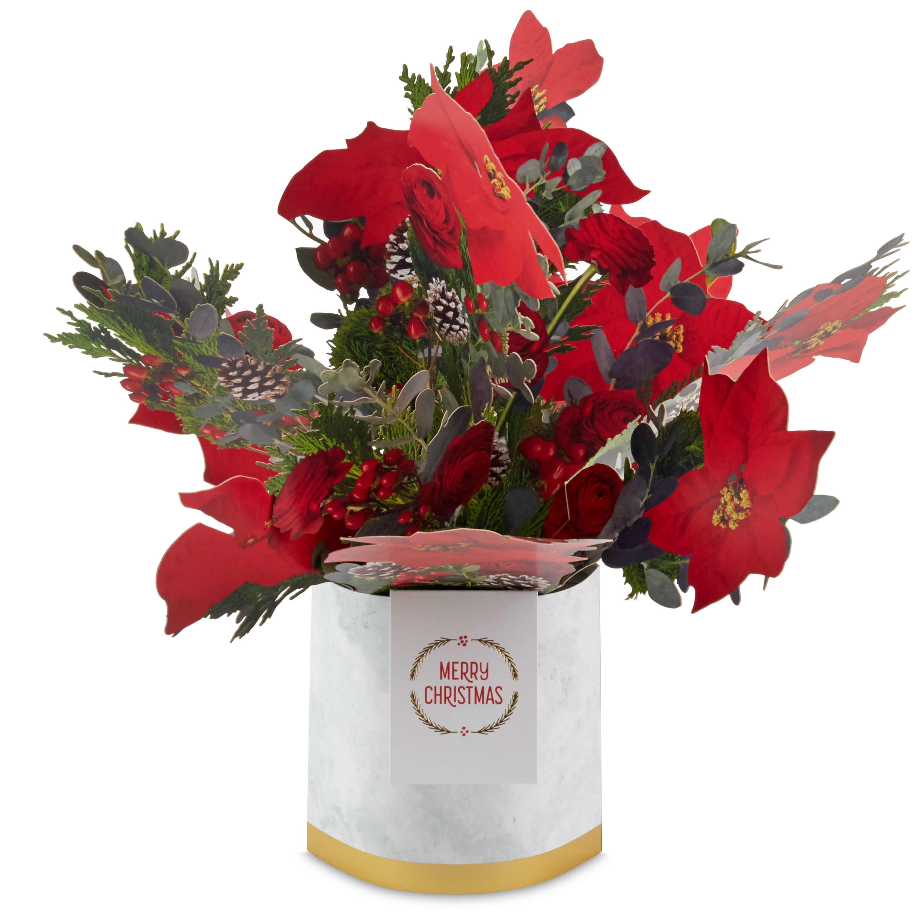 Hallmark Paper Wonder 3D Pop-Up Christmas Greeting Card (Merry Christmas Poinsettia Flower Bouquet)