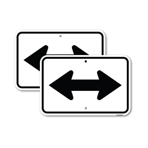 (2 Pack) Bidirectional Arrow (Black) | 12" X 18" Heavy-Gauge Aluminum Sign | Rust Free Aluminum, Weather Resistant, Waterproof, Fade Resistant, 2 Pre-drilled Holes