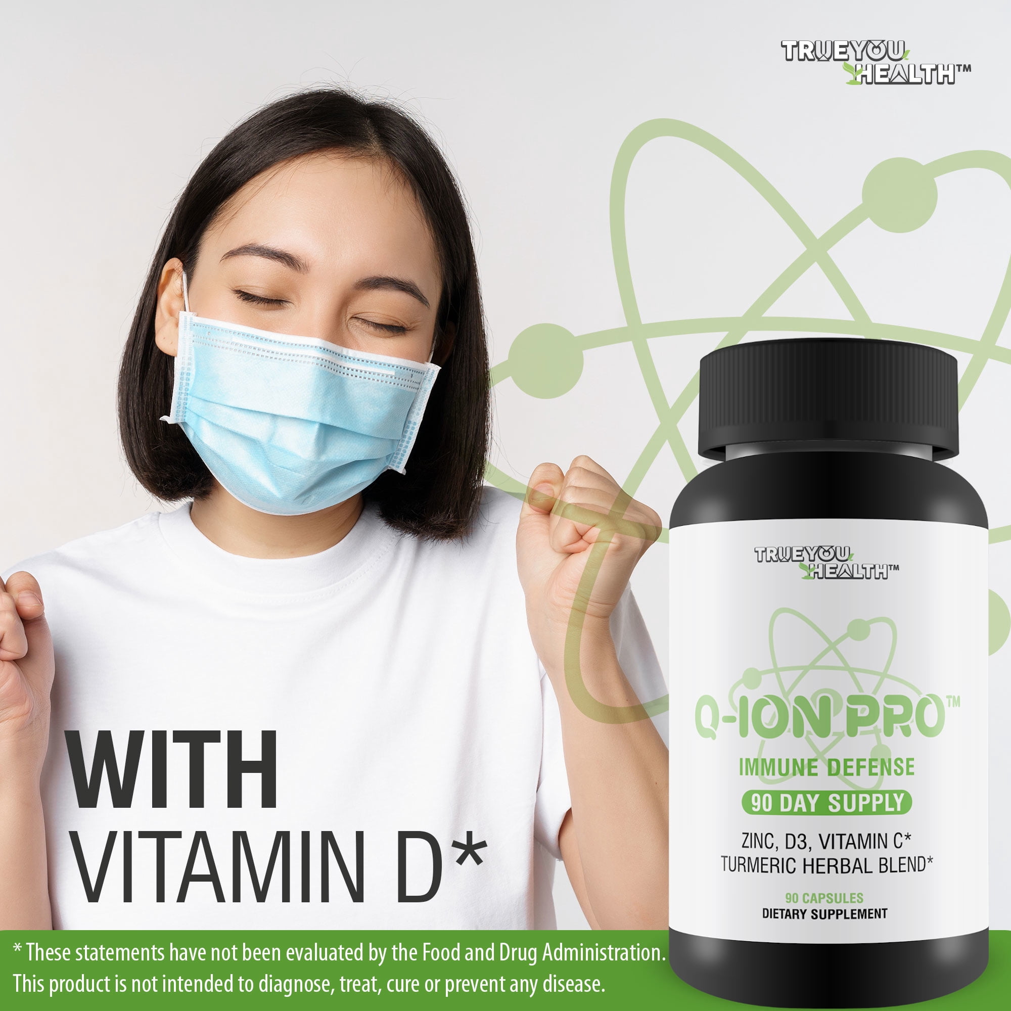 Q-Ion Pro - Immune Defense Formula - 90 Day Supply - Natural Immune Support Supplement - Promote Healthy Immune Response & Immune System - High in Antioxidants - Vitamin C, Vitamin D3, Zinc, Turmeric
