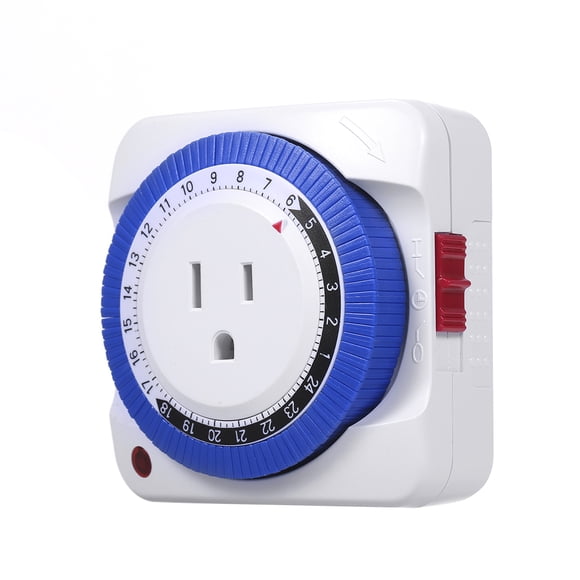 24-Hour Mechanical Timer Switch Plug-in Socket for Electrical Appliances - Energy Saving, 48 Timing Sets, 15-Min to 24-Hour Range, PC Flame Retardant Material, 230V 50Hz 16(3)A Output, US Plug