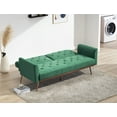 thumbnail image 3 of 68.3" Futon Sofa Bed, Modern Velvet Upholstered Sleeper Sofa Couch with Adjustable Backrest & 2 Pillows & Golden Metal Legs, Convertible Loveseat Reclining Sofa Bed for Living Room Bedroom, Green, 3 of 7