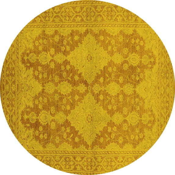 Ahgly Company Indoor Round Oriental Yellow Industrial Area Rugs, 5' Round