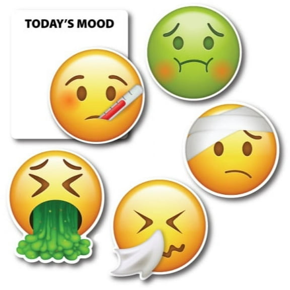 Magnet Me Up Today's Mood Sick Emoticon Magnet Decal Variety Pack, One 3.5x4 Inch Mood Board and Five 3 Inch Mini Emoticons, Cute Decorative Magnet
