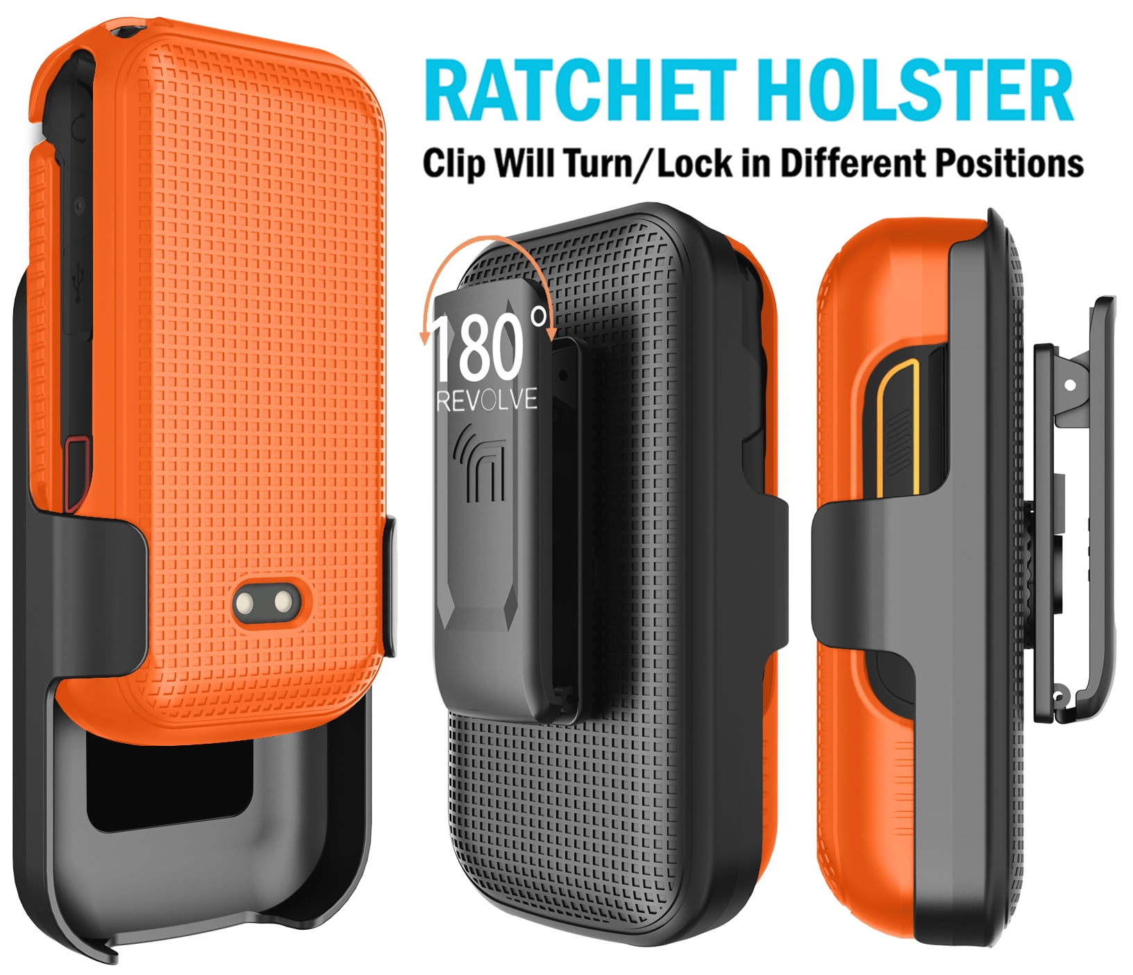 Nakedcellphone Case and Belt Clip Combo for Sonim XP3plus 5G Flip Phone (XP3 Plus X320, 2025), Textured Hard Cover and Holster/Holder - Bright Orange