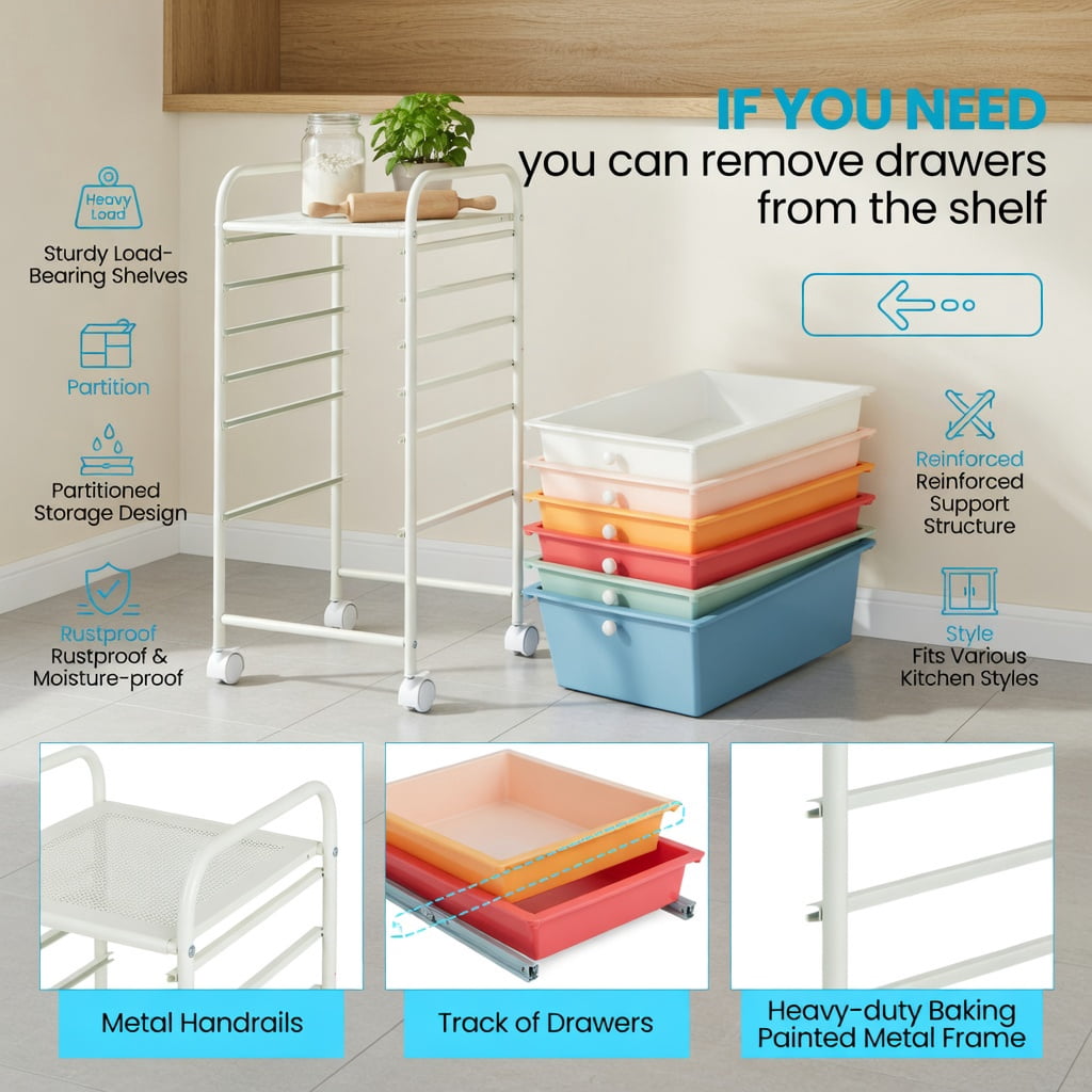 Spaco 6 Drawers Rolling Storage Cart Organizer-Macaron, Craft Organizers and Storage, Multipurpose Organizer Cart for Home, Office, School