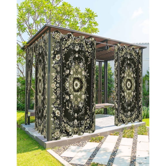 Outdoor Curtains for Patio, Green Boho Waterproof Blackout Outside Curtain for Porch/Pergola/Gazebo, Western Rustic Tribal Patterns Ethnic Floral Thermal Insulated Drapes, 1 Panel, 54 x 108 Inch