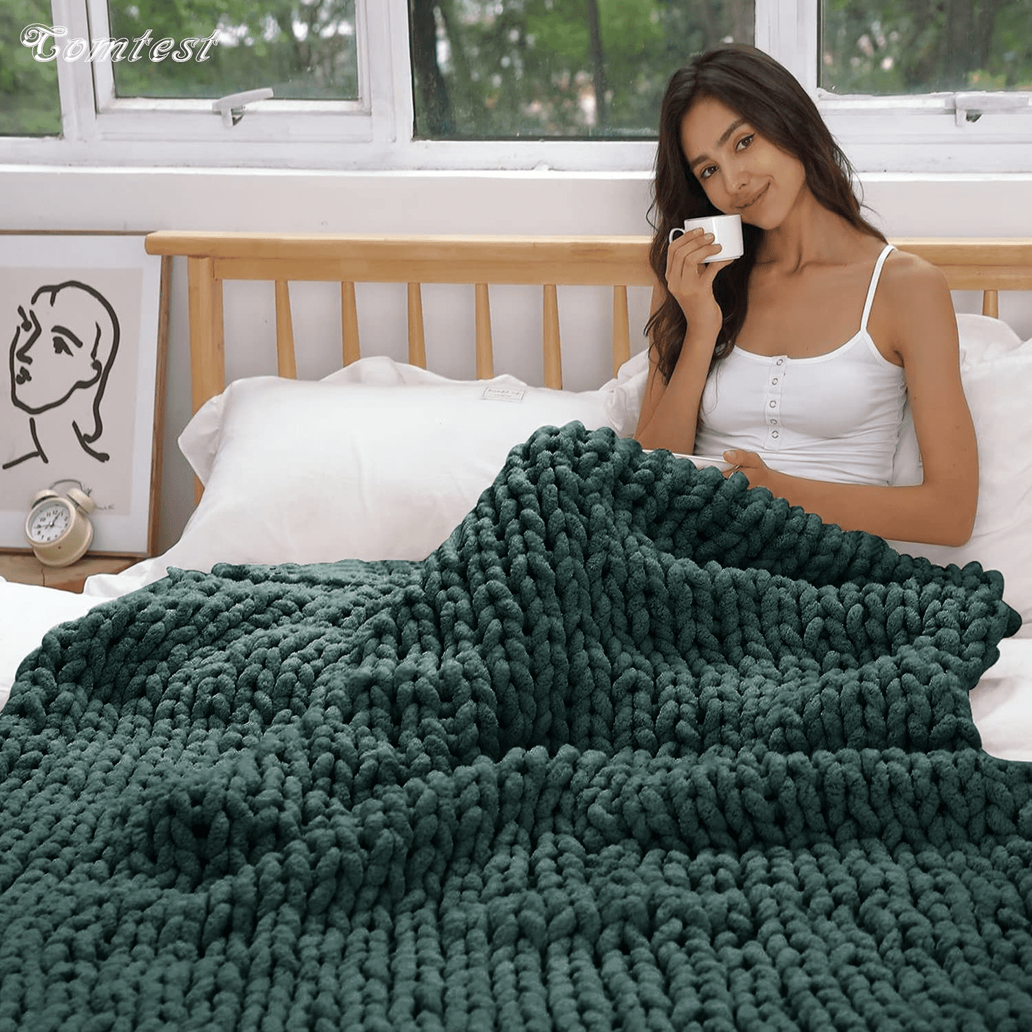 Comtest Chunky Knit Throw Blanket Chenille Dark Green 50 x60 Office Size Walmart