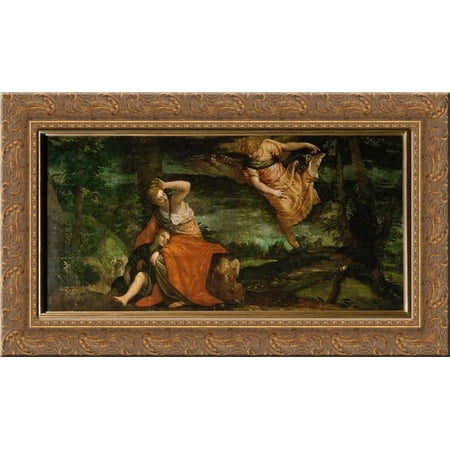 The angel appears to Hagar in the desert 24x14 Gold Ornate Wood Framed Canvas Art by Paolo Veronese