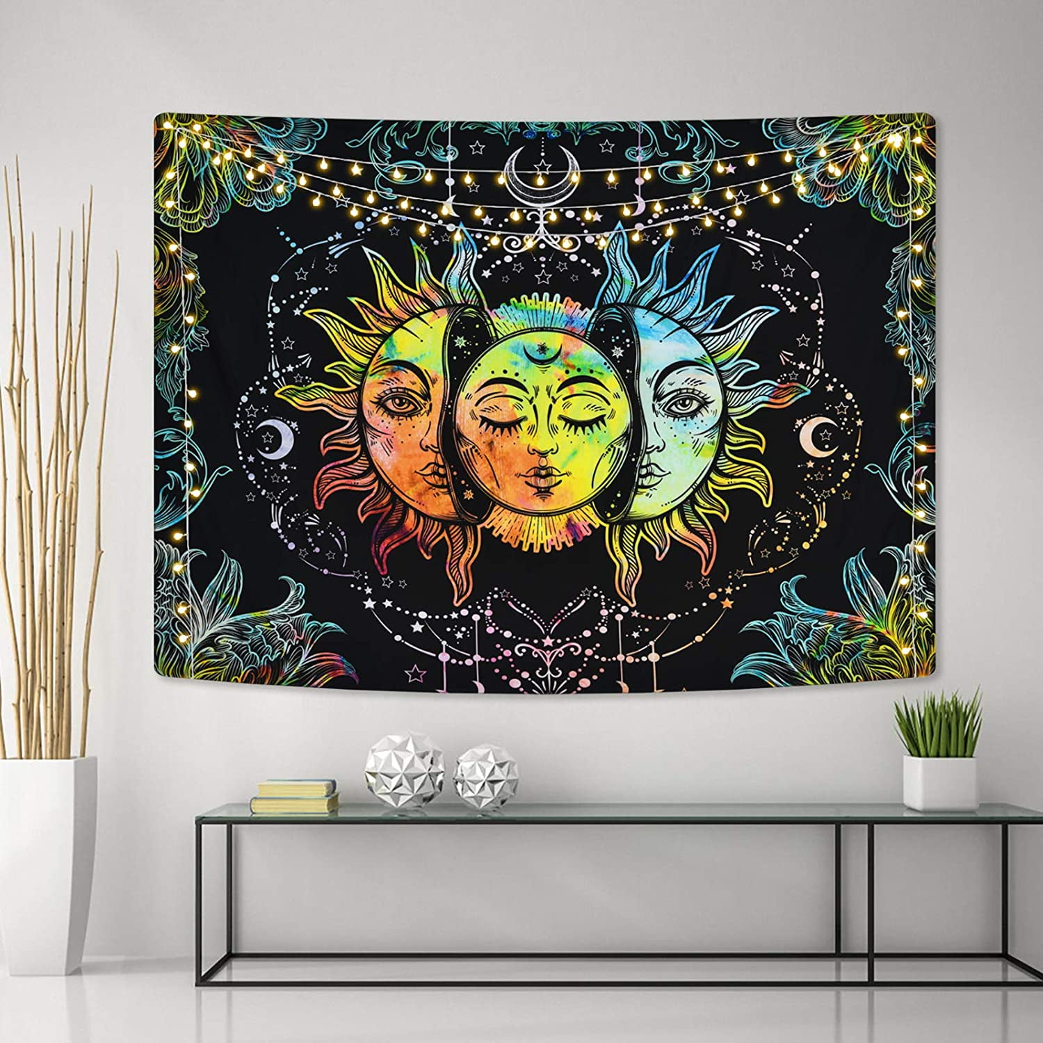 Sun and Moon Tapestry Burning Sun Tapestries Psychedelic Stars Tapestry Black Colorful Wall Tapestry Mandala Tapestry Wall Hanging for Room 51.2 59.1 inches Black and Colorful51.2 59.1 Walmart