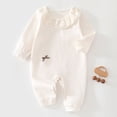 thumbnail image 2 of Ulanda Baby Coming Home Outfit Boy Girl Cotton Long Sleeve Romper Jumpsuit Plain One-Piece Clothes (Beige, 3-6 Months), 2 of 7