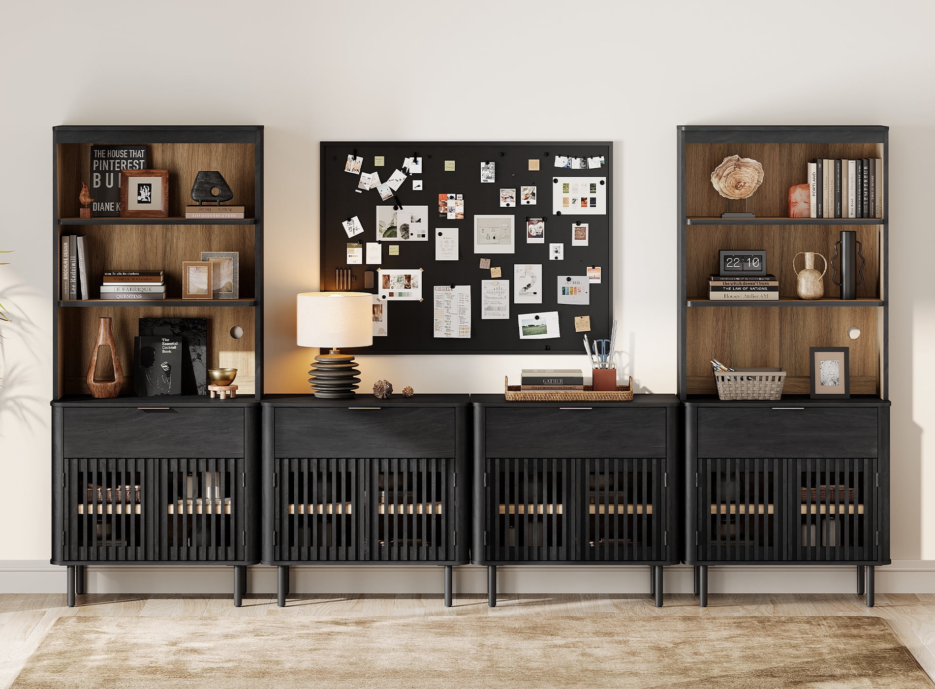 126" W Media Center with Bookcases – TV Stand for TVs Up to 75",Black