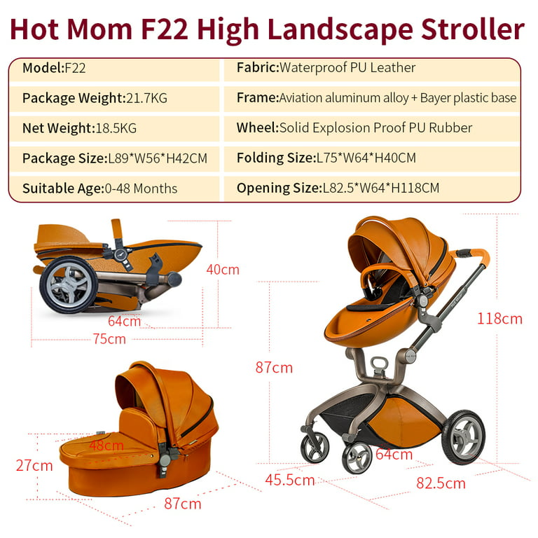 Hot Mom Baby Stroller: Baby Carriage with Adjustable Seat Height Angle and  Four-Wheel Shock Absorption,Reversible，High Landscape and Fashional Pram