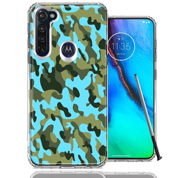 MUNDAZE For Motorola Moto G Stylus Blue Green Camo Design Double Layer Phone Case Cover