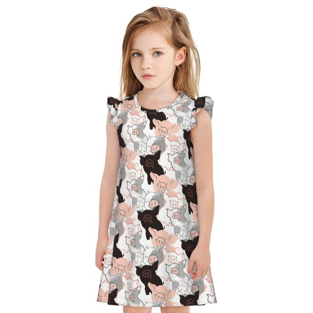 Fotbe Pigs Vestido de Dormir para Niñas de 3 a 10 Años, Mangas Cortas, Estilo Princesa, Pijama Camisón con Mangas Voladas-Medium