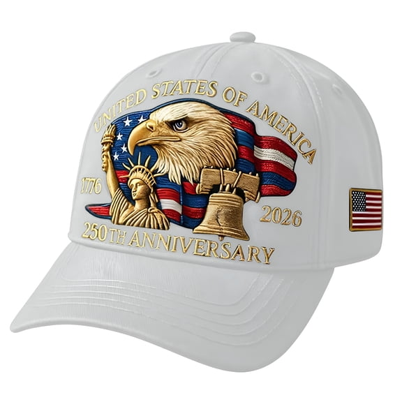 TELOLY 2026 New United States 250Th Anniversary Hat, Adjustable Patriotic Embroidered Baseball Cap with Bald Eagle, Retro Washed Cap for Holiday, Party, Outdoor, Travel (1Pcs, White)