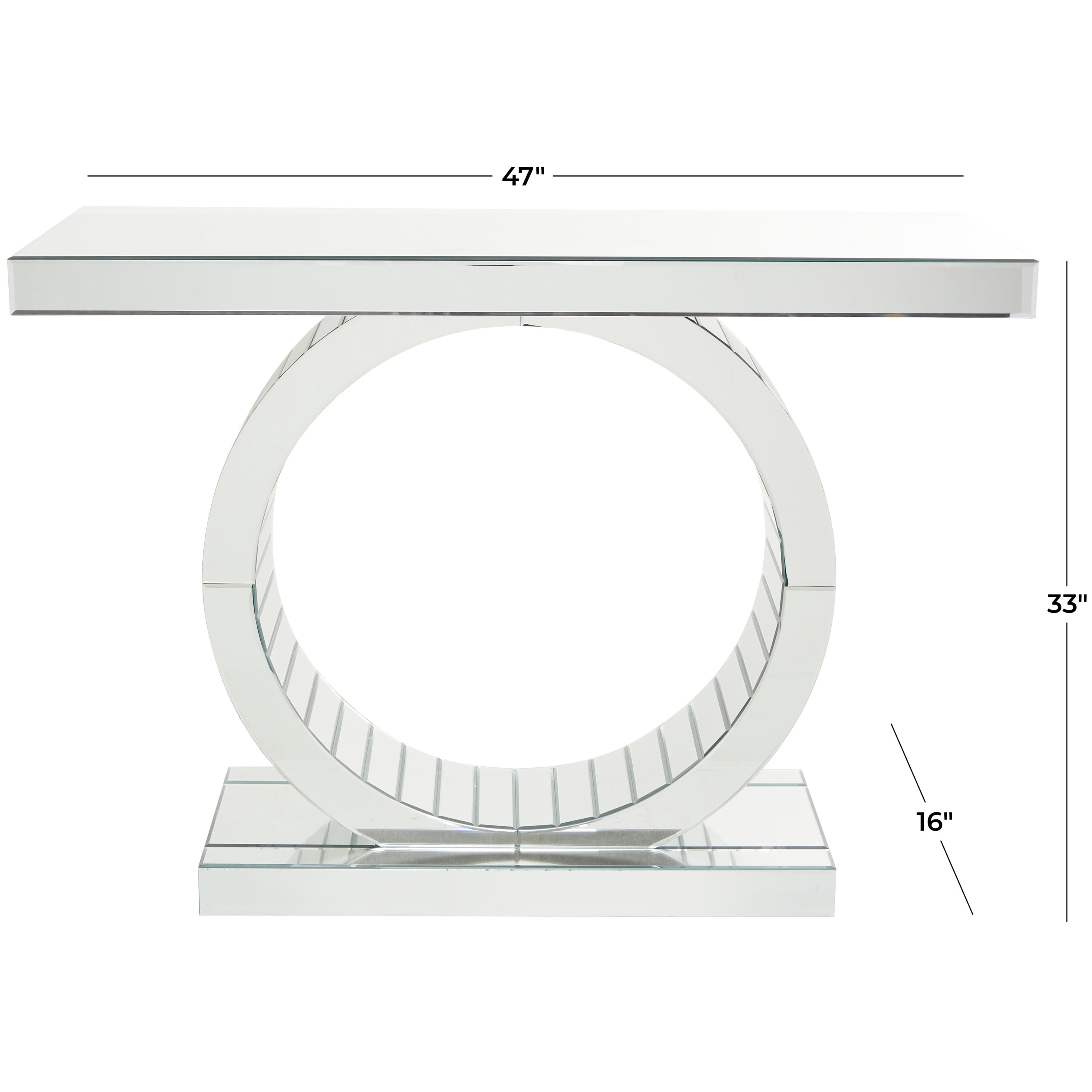 DecMode 47" x 33" Silver Glass Mirrored Console Table, 1-Piece