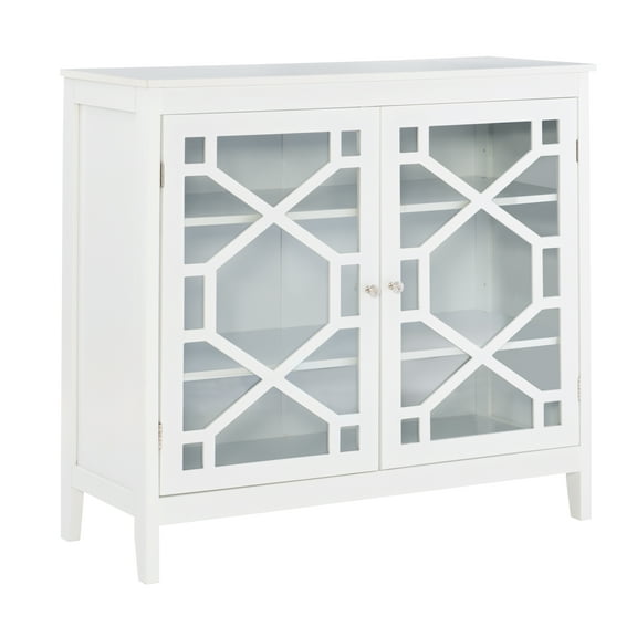 Linon Campbell 2-Door Glass Front Cabinet with 3 Shelves, White Finish