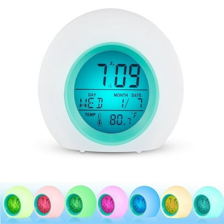 LED Wake Up Light Digital Clock with Temperature Display &