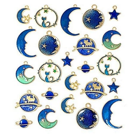 JIALEEY Pendentif Émaillé Plaqué Or Chat Lune Étoile Charme Céleste DIY pour Fabrication de Bijoux Boucles d'Oreilles Collier Bracelet