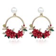 thumbnail image 1 of Elegantes pendientes de flores con forma de círculo grande y perlas, pendientes de aro con diamantes de imitación, pendientes colgantes de flores ---- C2 - Código de producto 70430 C2, 1 of 3
