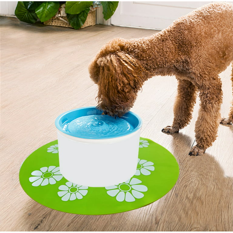 Silicone Pad for Pet Water Fountains, 13.4 inch Large Size Silicone Dog Cat  Bowl Mat Waterproof Non-Slip Non-Stick Lovely Flowers Pattern Pad Safe for