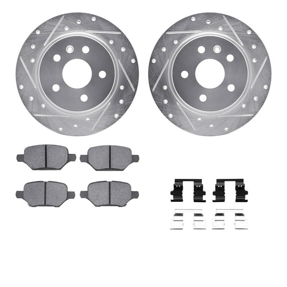 Dynamic Friction Company Rear Brake Rotors-Drilled and Slotted-Silver with 5000 Advanced Brake Pads includes Hardware 7512-45016