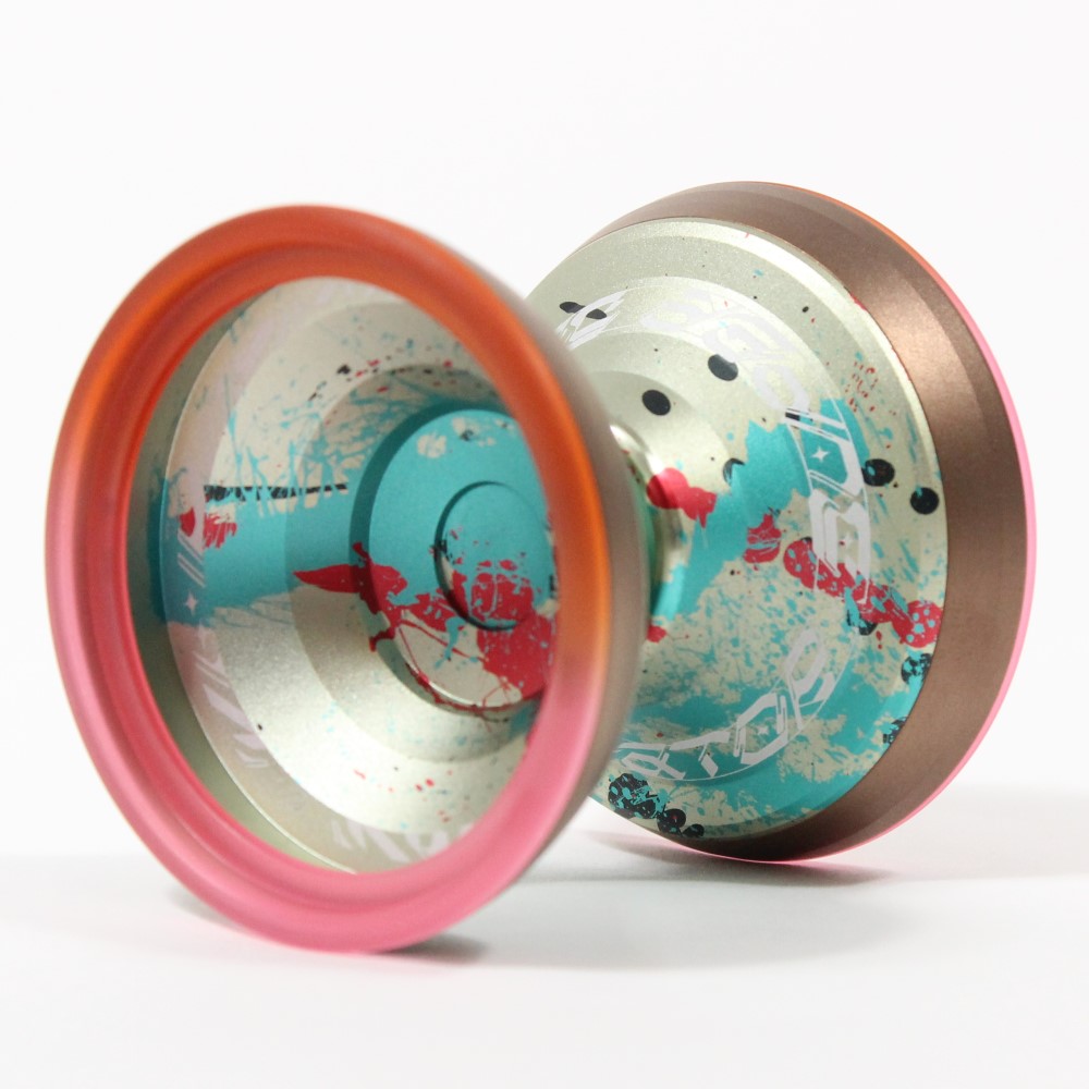 C3yoyodesign Super Scintillator Yo-Yo - Hybrid Tri-Material - Simpson Wong Signature YoYo (Champagne Teal Red Bronze Rims Fade PC)