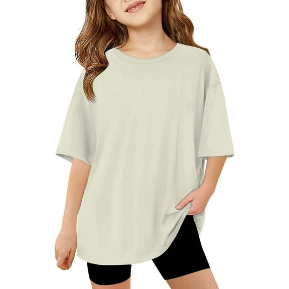 Ruyang Teen Girls Summer Casual T Shirts Solid Loose Fit Oversized Short Sleeve Tshirts Tops Crew Neck School Sport Tees