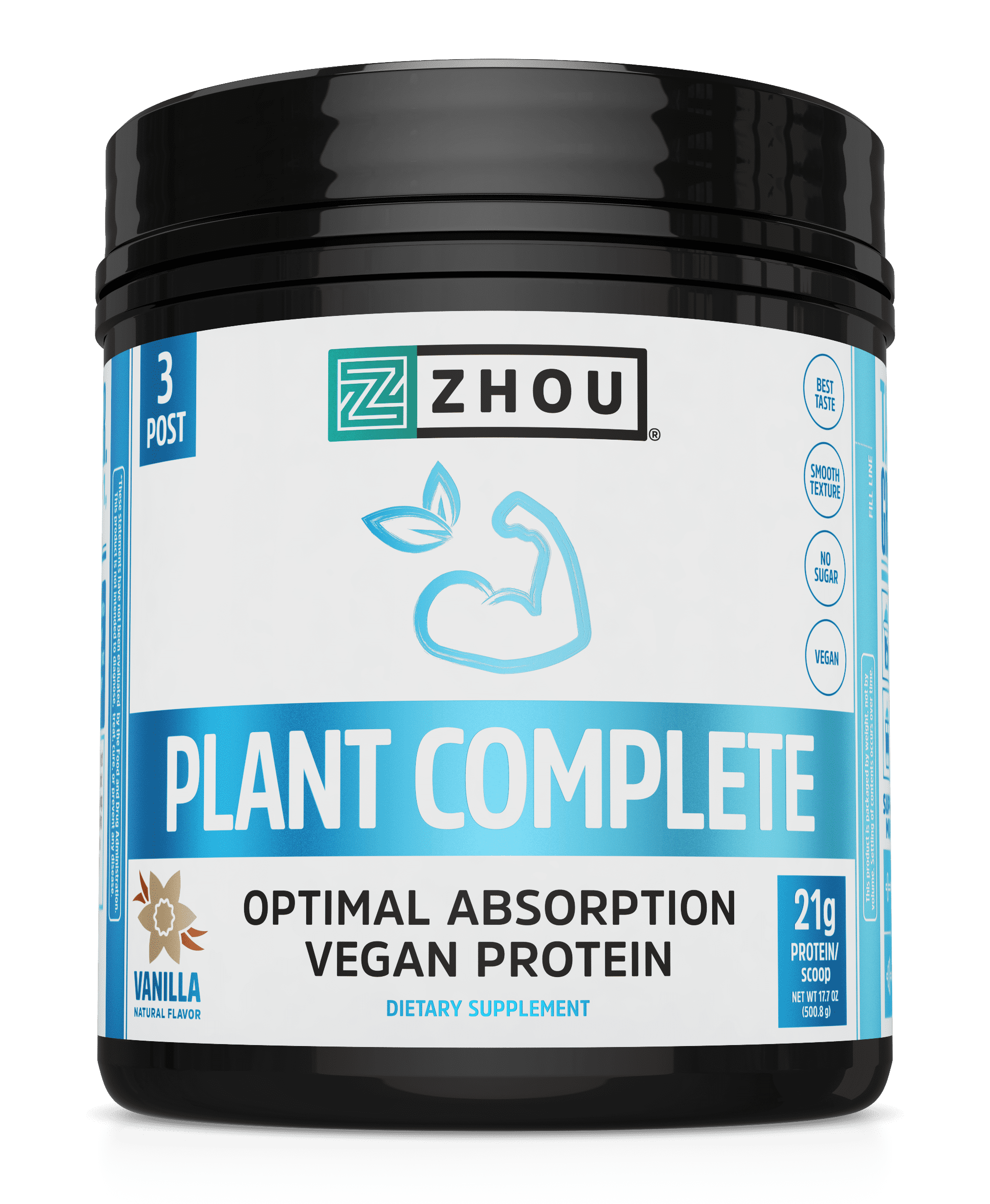 Zhou Nutrition Plant Complete Vegan Protein Powder, Vanilla, 17.7 Oz