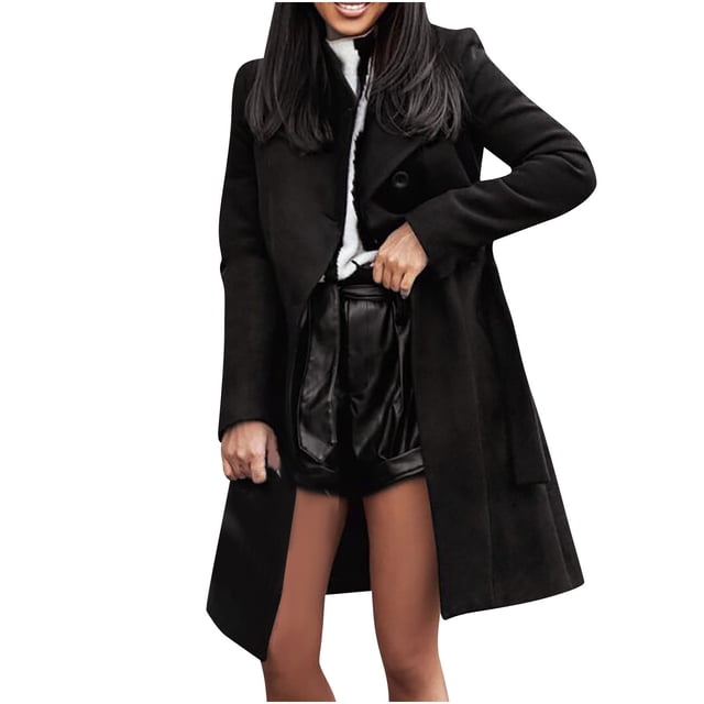 Abrigo de tela de lana con solapa de otoño e invierno para mujer, gabardina, abrigo largo, prendas de vestir Pompotops qwe15081