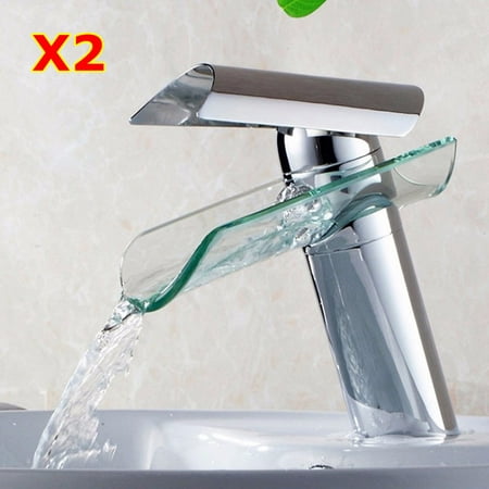 1 2 Pcs High Grade Glass Bathroom Faucet Waterfall Glass Water
