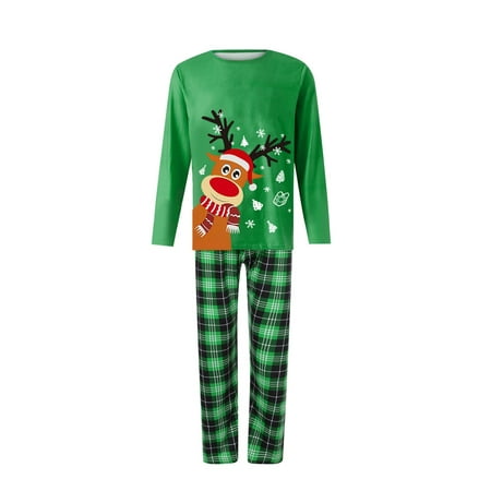 

KelaJuan Christmas Pajamas for Family Long Sleeve Deer Tops + Plaid Pants Set for Adults Kid Baby Dog