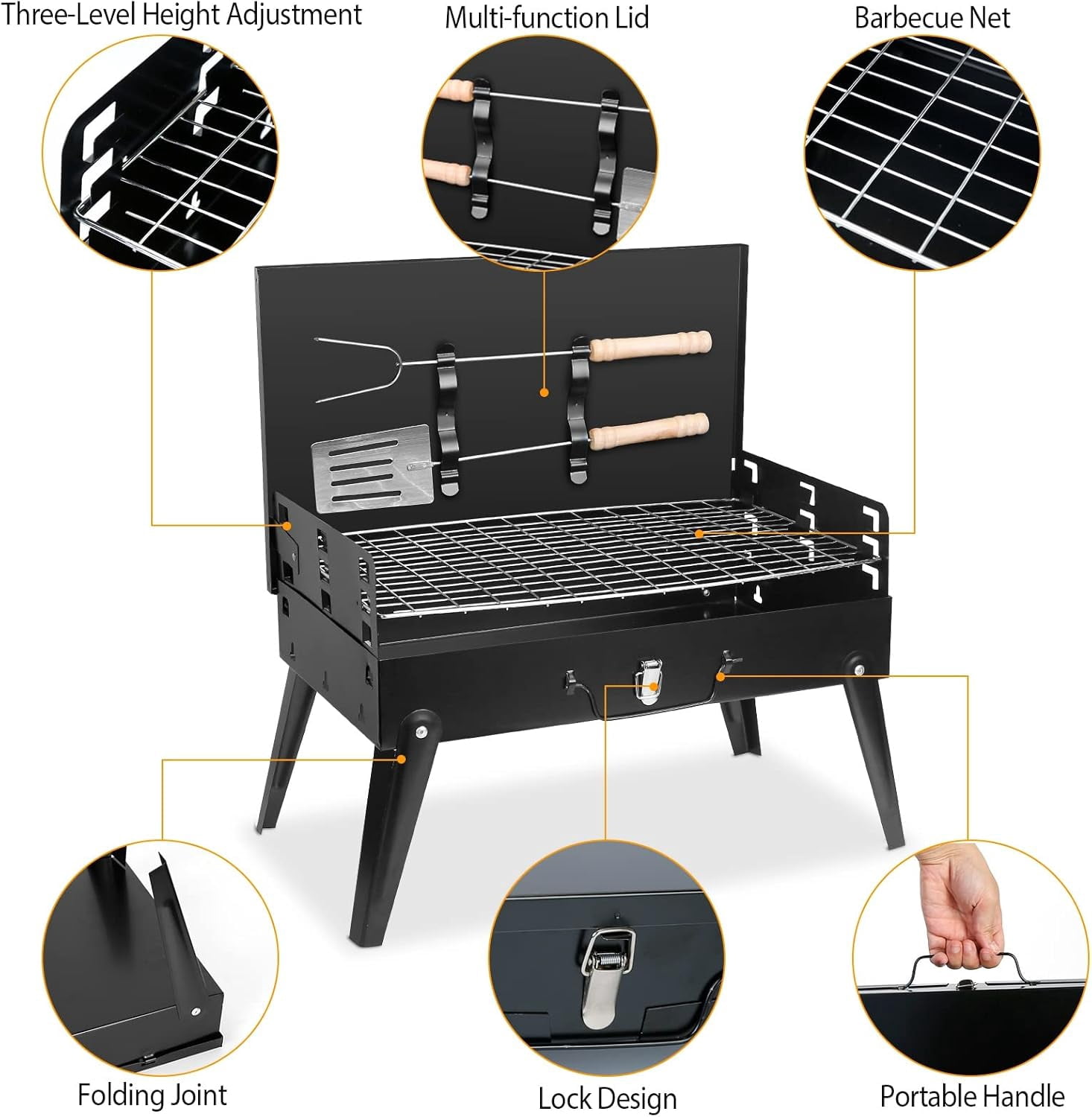 NOBRAND 16.7 Inch Charcoal Kettle Grill, Foldable