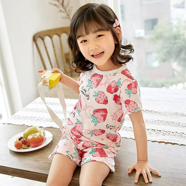 Conjunto de pijama absorbente de algodón para niños, ropa interior de verano, traje de algodón para niños y niñas, conjunto fino de dos piezas de manga corta de 140cm Gao Jinjia LED