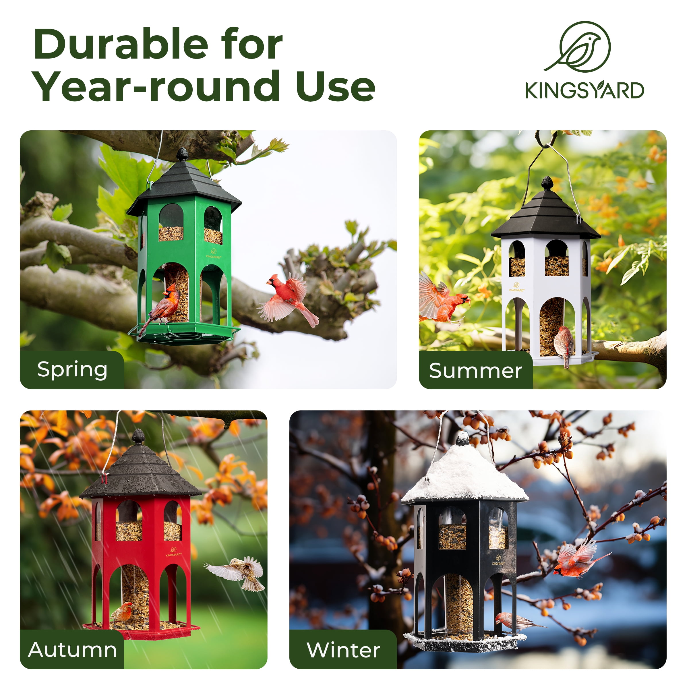 Kingsyard Hopper Wild Bird Feeder for Outdoor Hanging, 4 lbs Large Seed Feeding Metal House, Black
